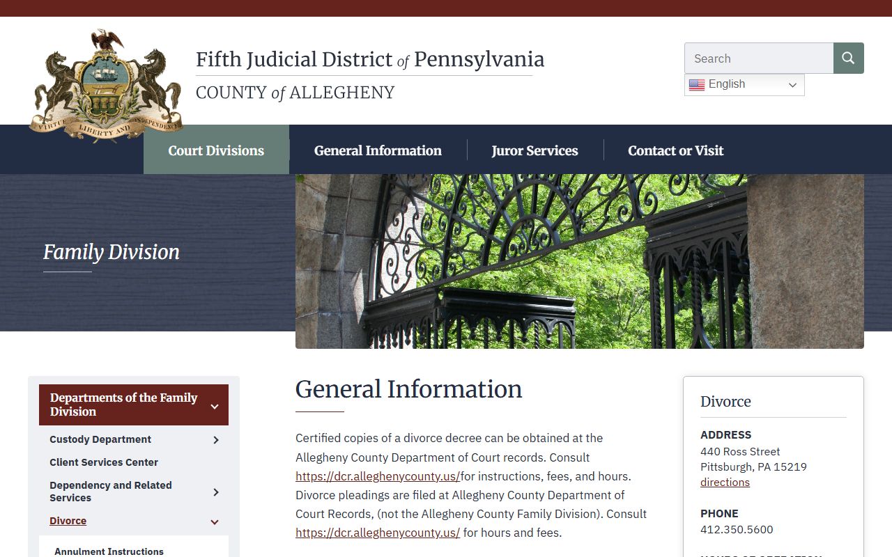 Allegheny County divorce division dissolution of marriage filings