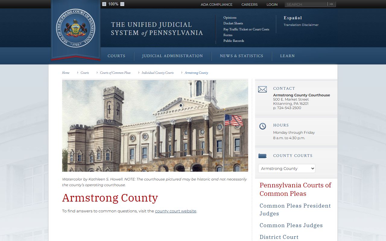 Armstrong County courts dissolution of marriage records Kittanning
