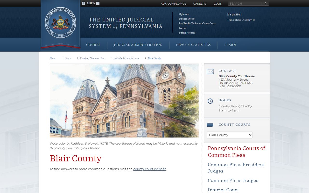 Blair County courts dissolution of marriage records courthouse Hollidaysburg
