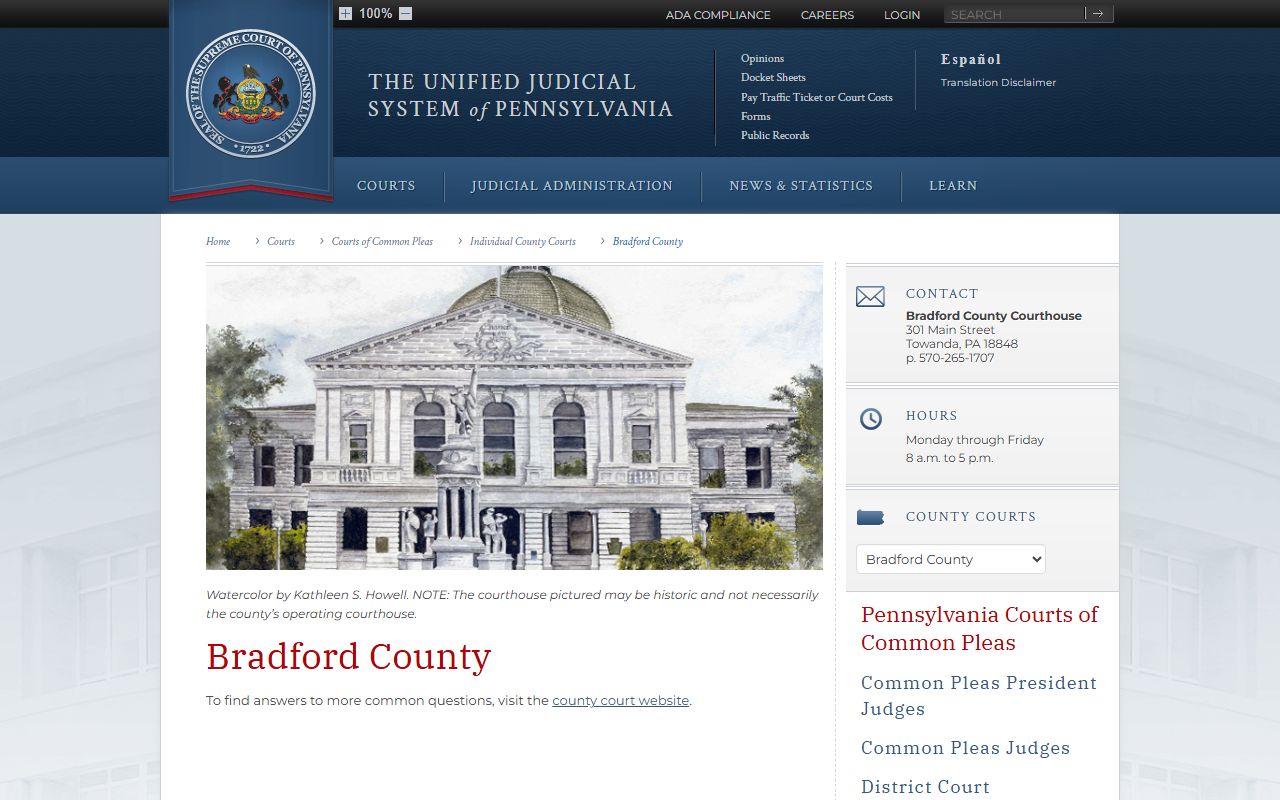 Bradford County courts dissolution of marriage records Towanda courthouse