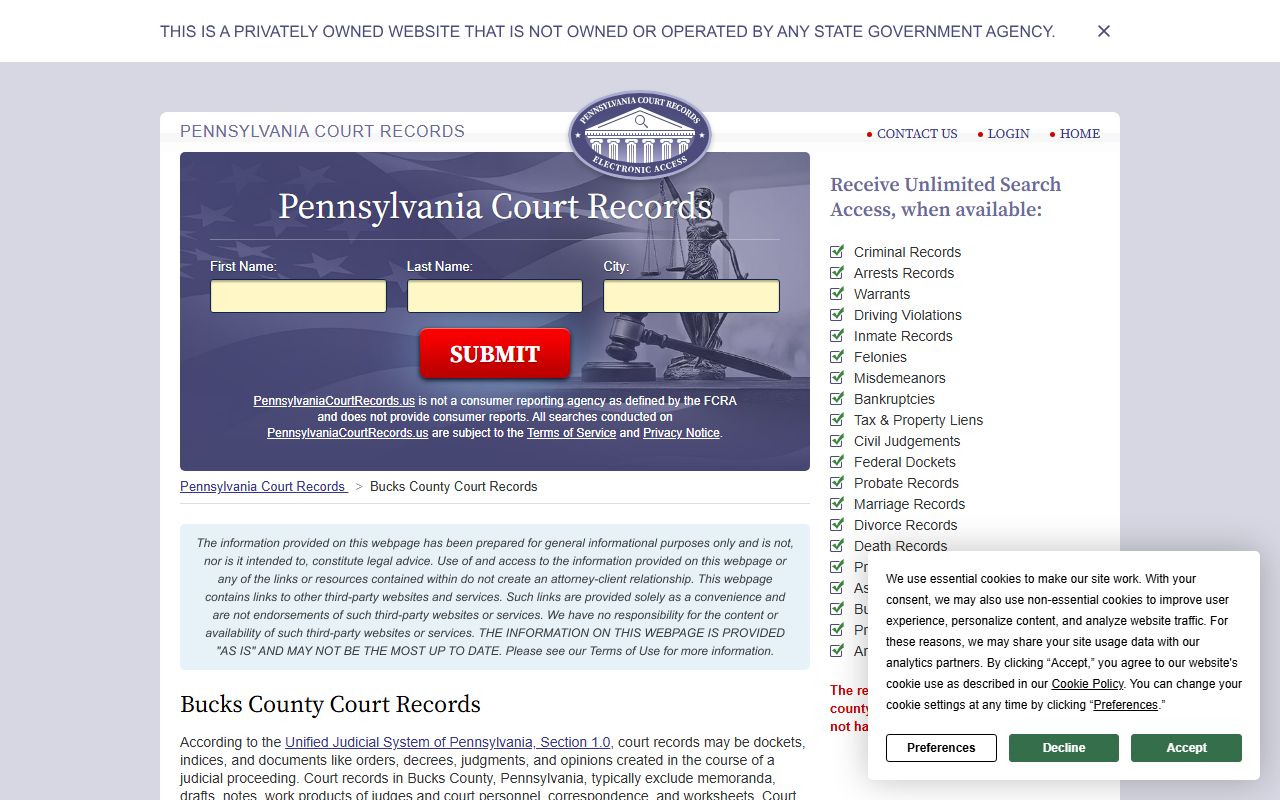 Bucks County court records dissolution of marriage filings search