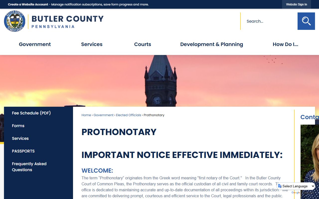 Butler County Prothonotary dissolution of marriage records office