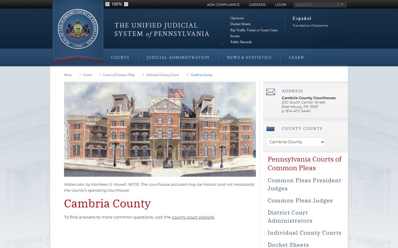 Cambria County courts dissolution of marriage Court of Common Pleas