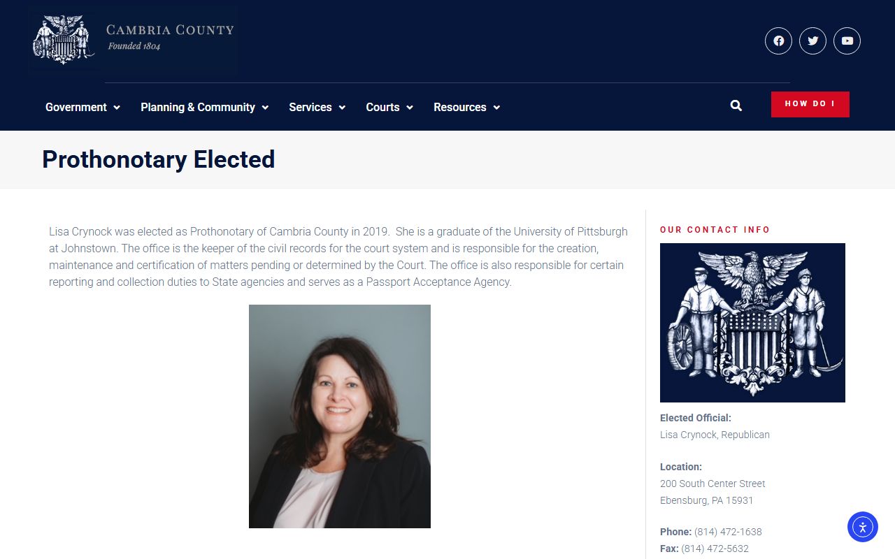 Cambria County Prothonotary dissolution of marriage records Ebensburg