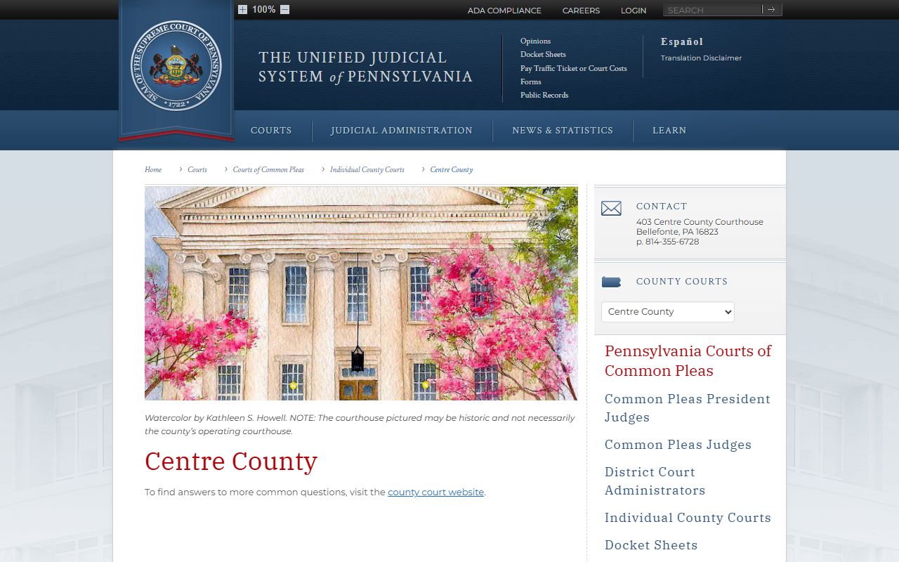Centre County dissolution of marriage court of common pleas records