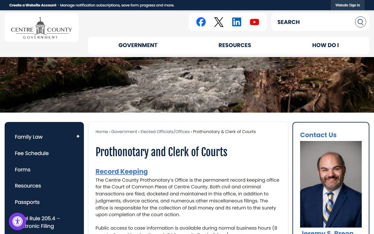 Centre County dissolution of marriage Prothonotary office Bellefonte PA