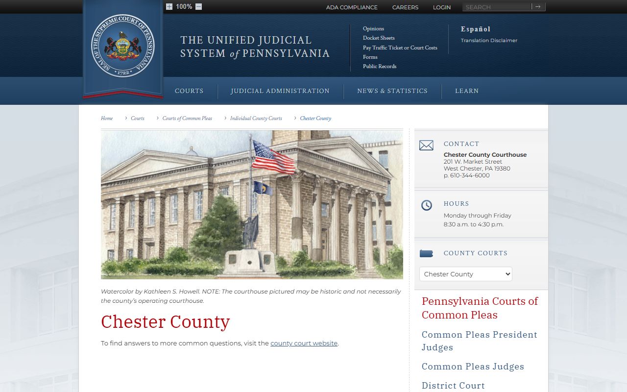 Chester County dissolution of marriage court of common pleas records