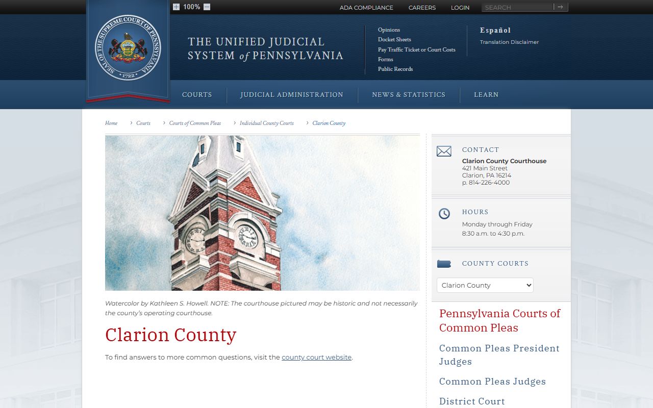 Clarion County dissolution of marriage court of common pleas records