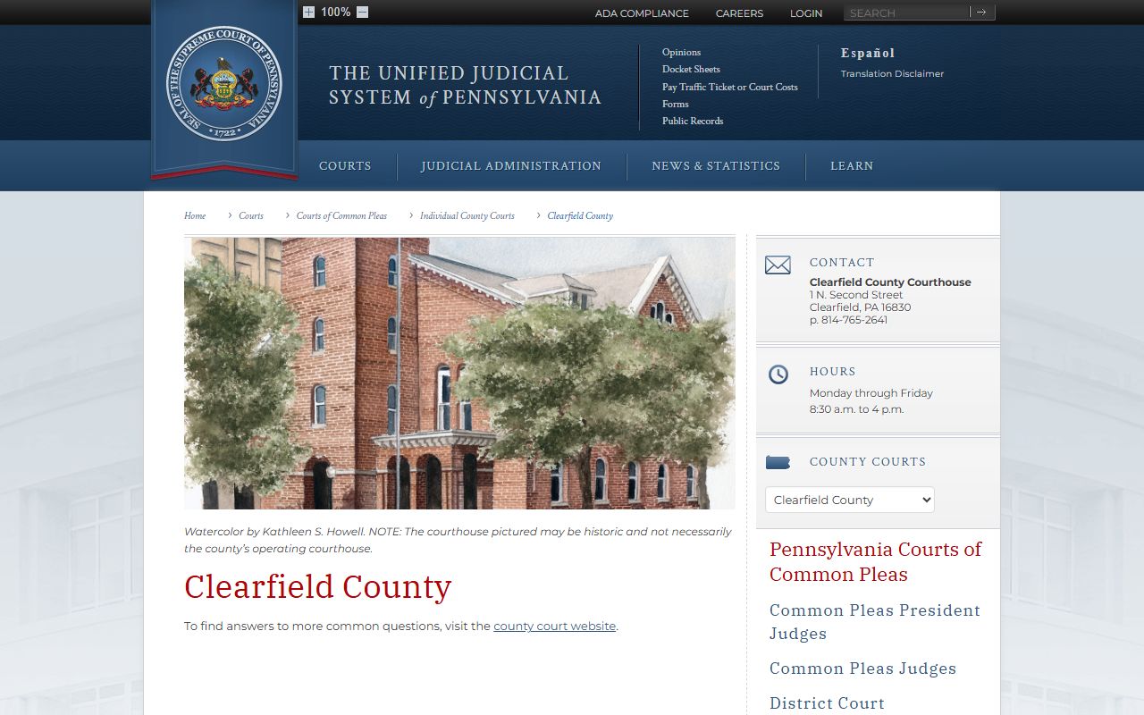 Clearfield County dissolution of marriage court of common pleas records