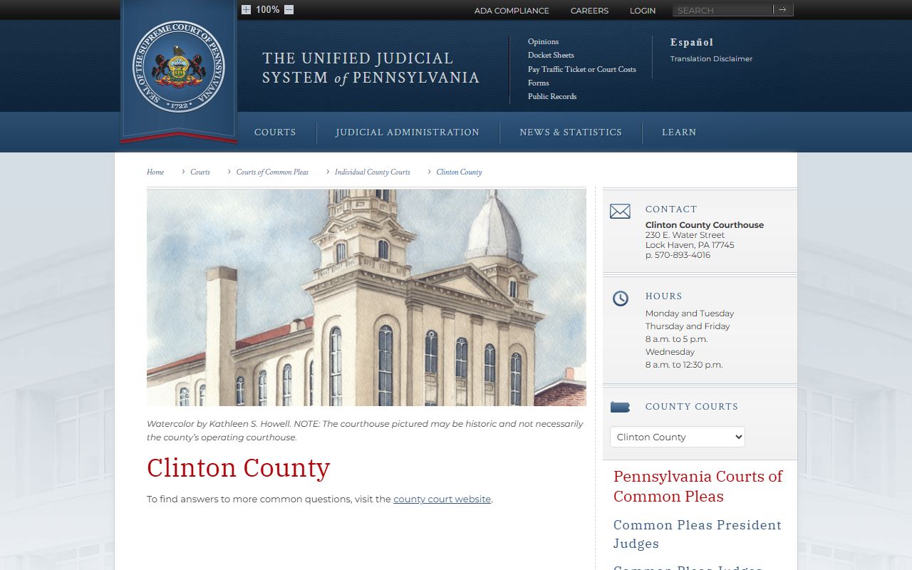 Clinton County dissolution of marriage court of common pleas Lock Haven PA