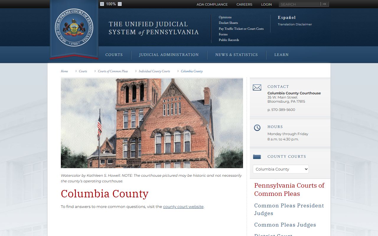Columbia County dissolution of marriage court of common pleas Bloomsburg PA
