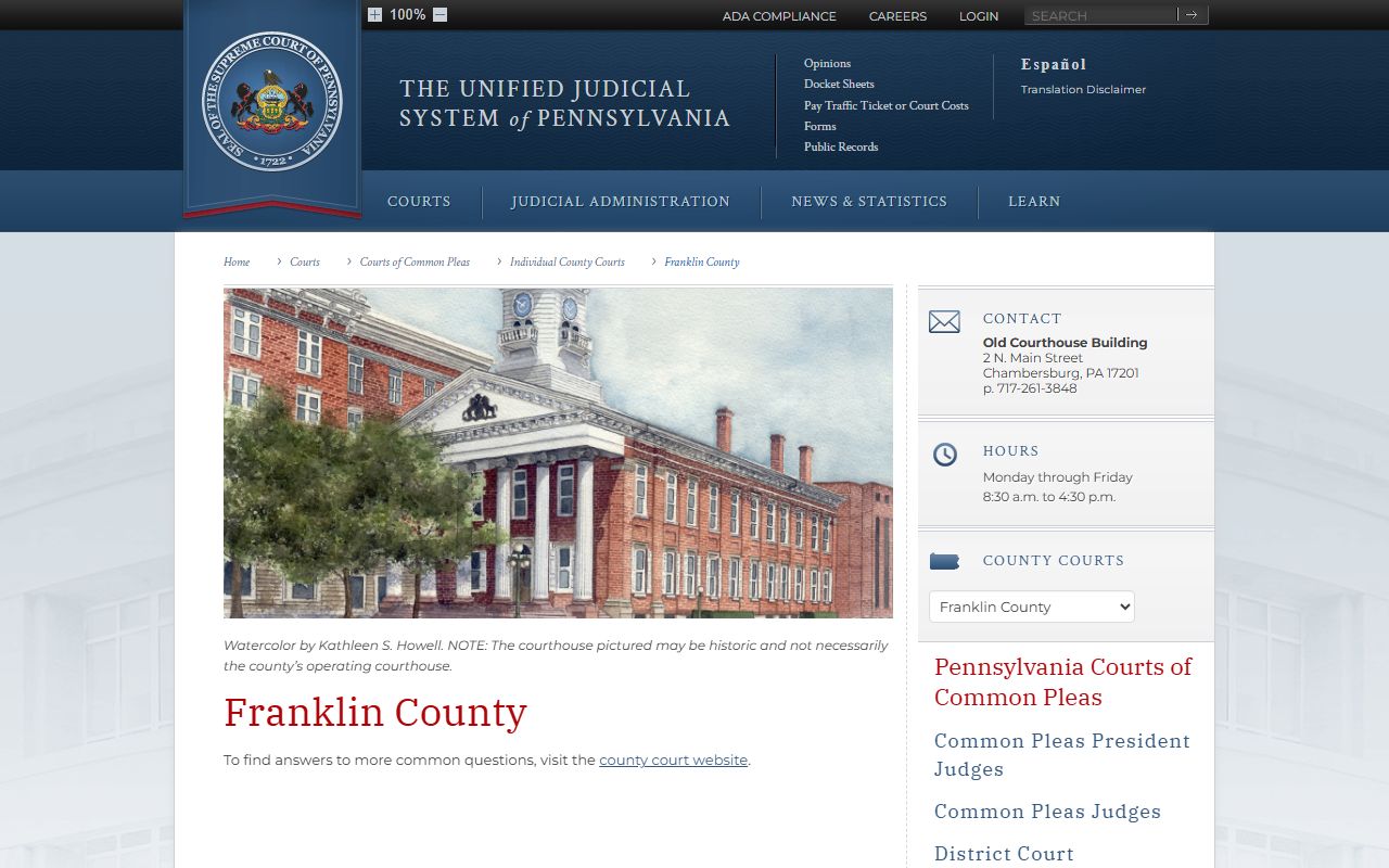Franklin County dissolution of marriage court of common pleas Chambersburg Pennsylvania