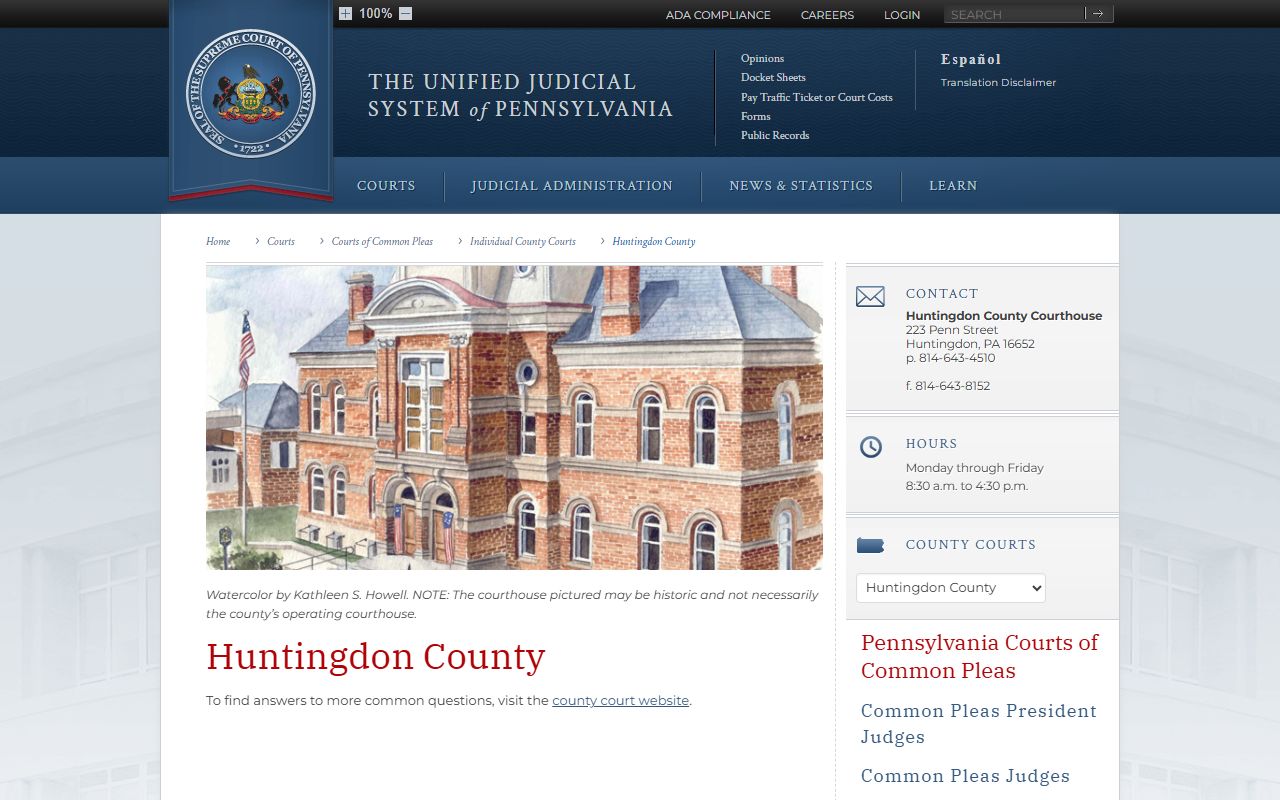 Huntingdon County dissolution of marriage court of common pleas Huntingdon Pennsylvania