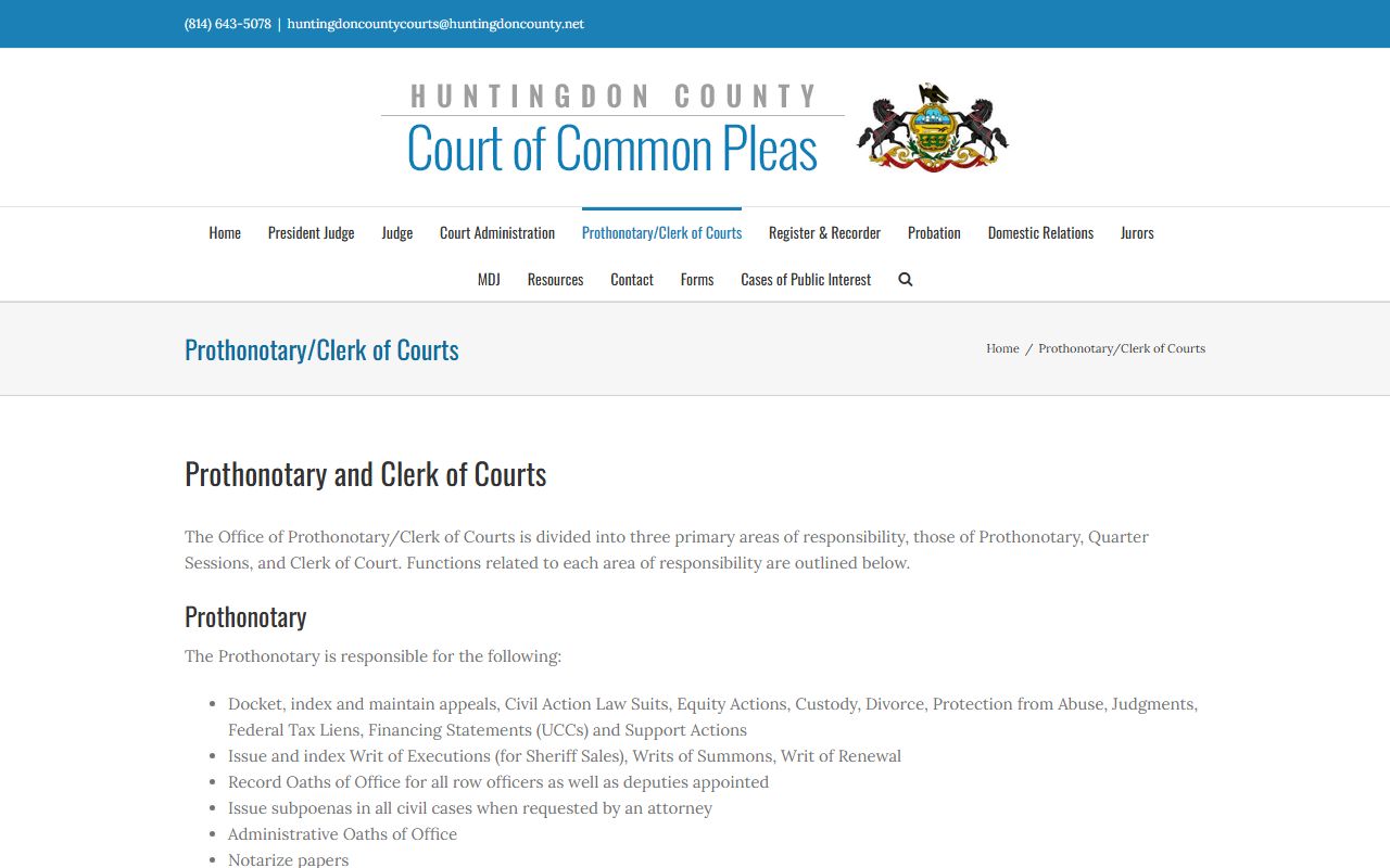 Huntingdon County dissolution of marriage Prothonotary Clerk of Courts office Huntingdon PA
