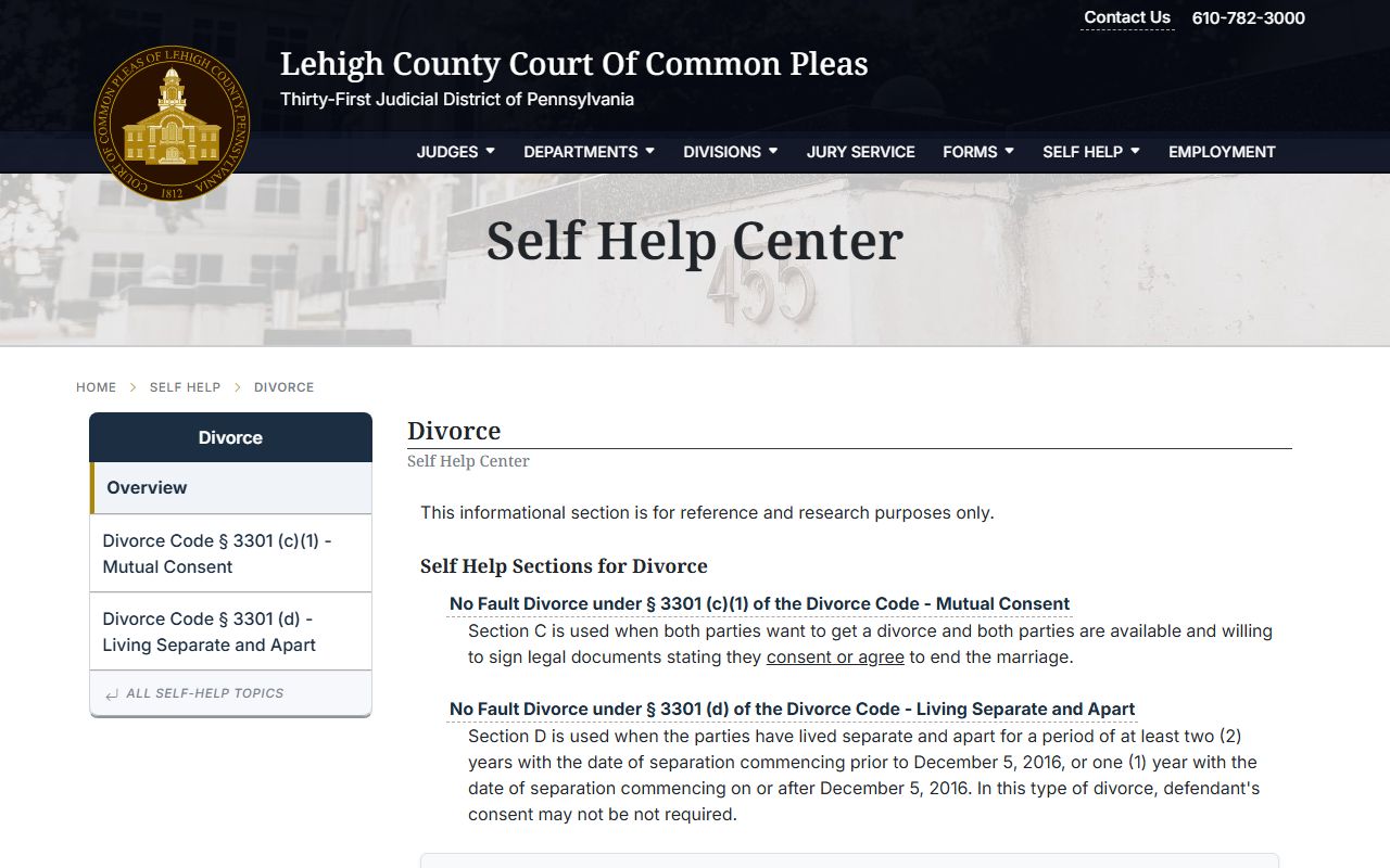 Lehigh County dissolution of marriage self-help divorce forms