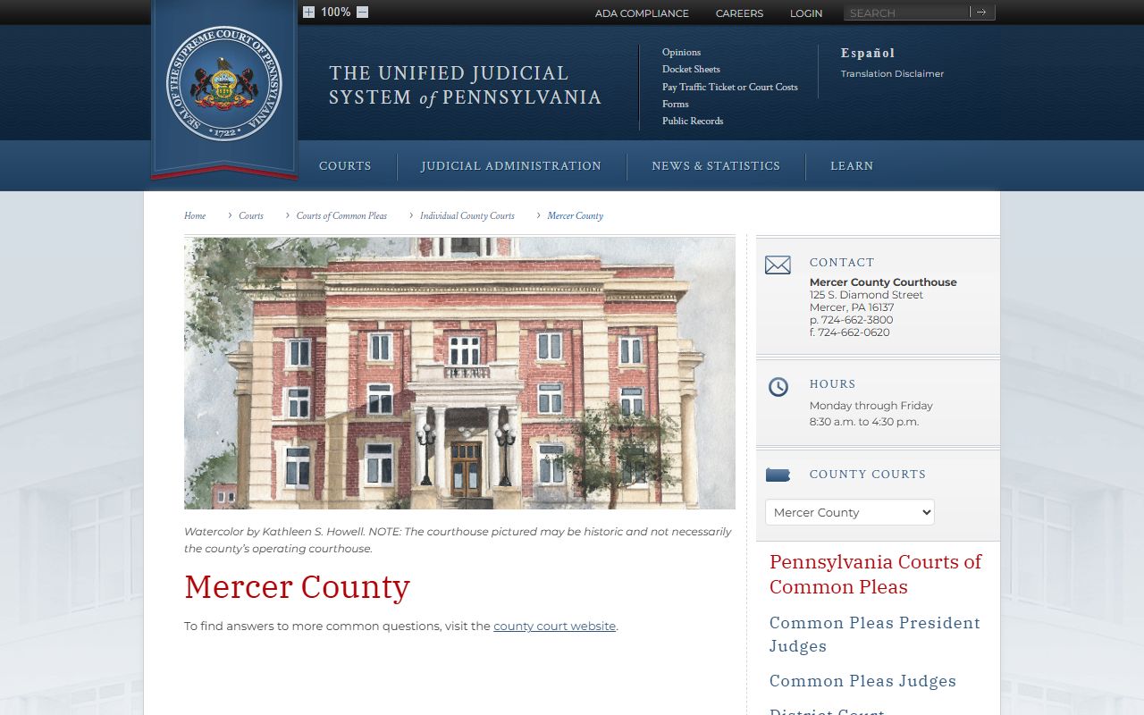 Mercer County dissolution of marriage court records Mercer PA