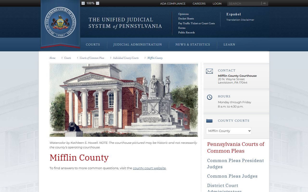 Mifflin County dissolution of marriage court records Lewistown PA