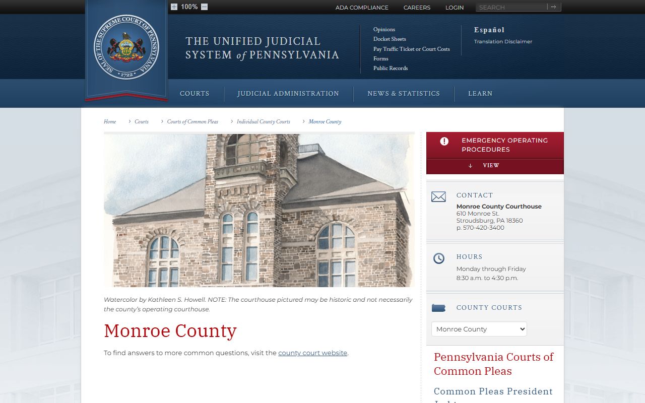 Monroe County dissolution of marriage court records Stroudsburg PA