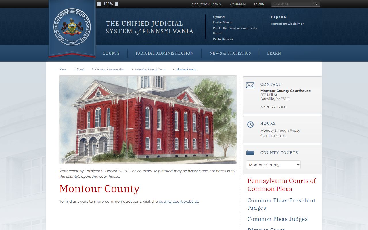 Montour County dissolution of marriage court records Danville PA