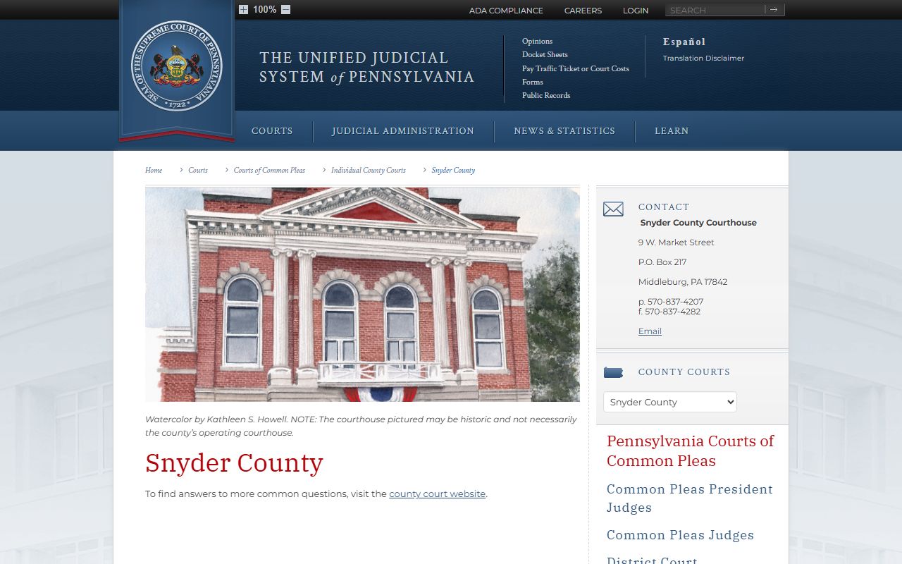Snyder County Courts dissolution of marriage Common Pleas Pennsylvania