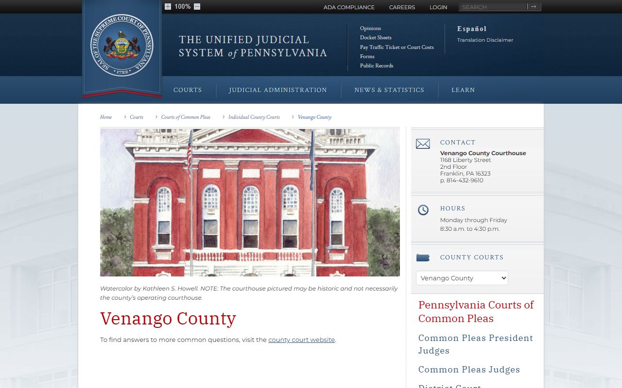 Venango County court dissolution of marriage records