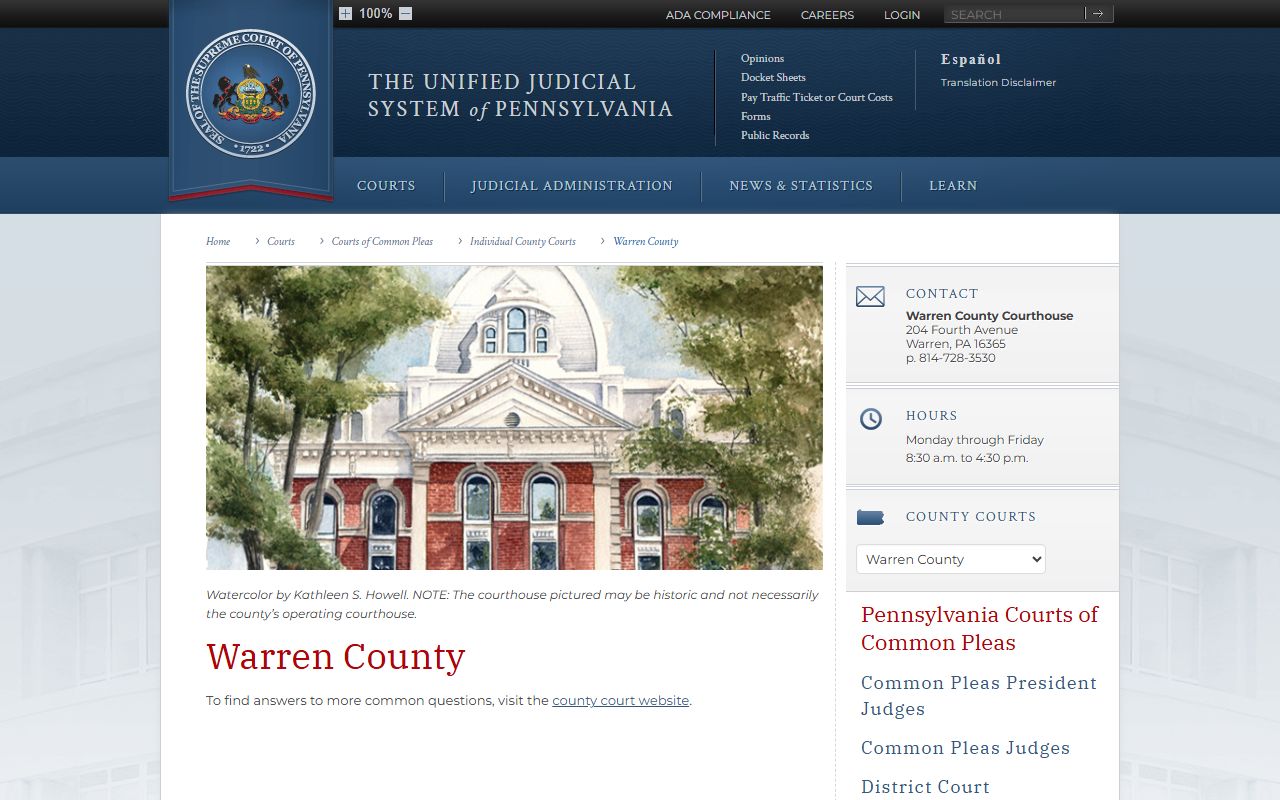 Warren County court dissolution of marriage records Pennsylvania