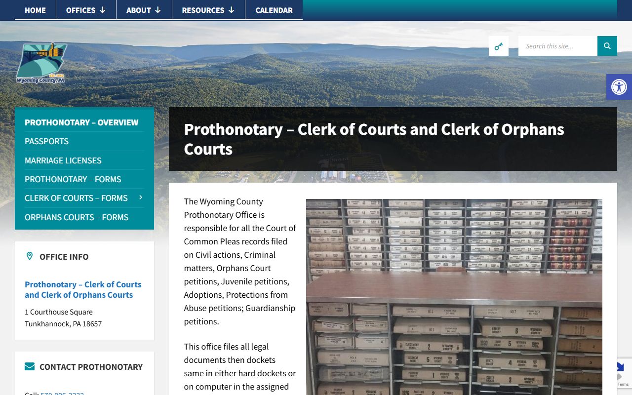 Wyoming County Prothonotary dissolution of marriage records Tunkhannock Pennsylvania